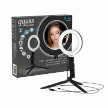 Светильник Gauss кольцевой 10W 600lm 3000-6500K 5V USB IP20 160*23мм черный дим, пульт LED 1/48